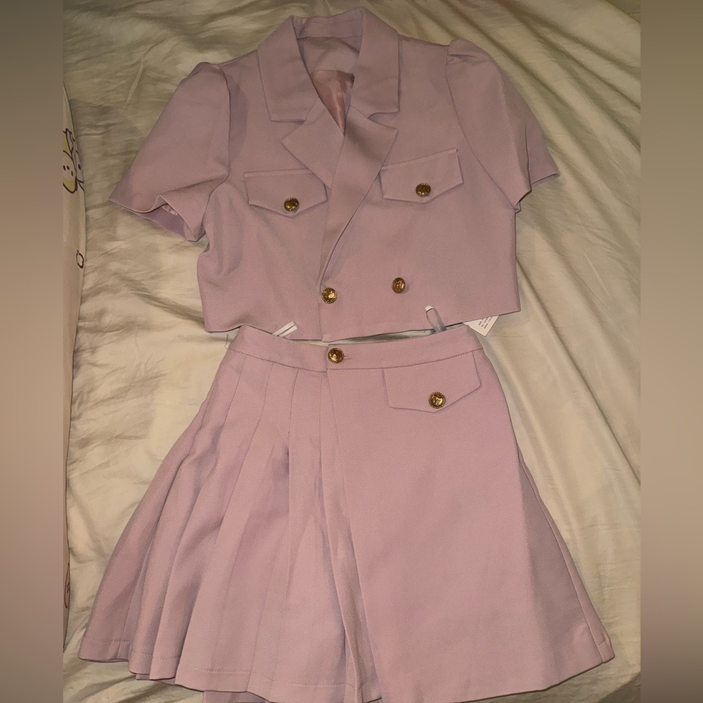 Pink blazer set with skirt